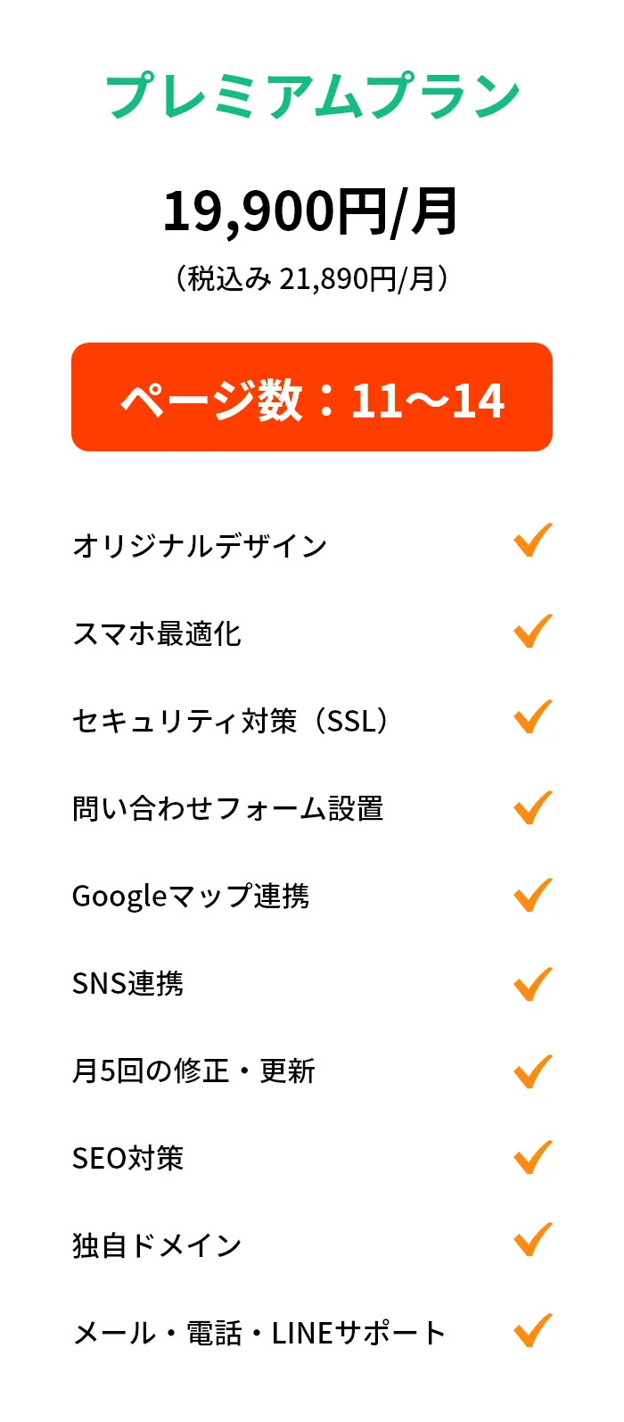 プレミアムプラン 19,900円/月（税込み 21,890円/月）ページ数：11～14